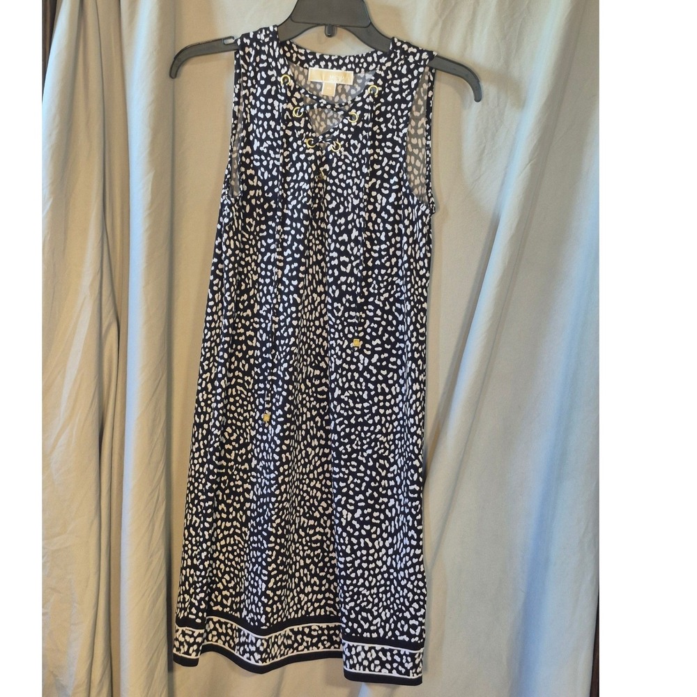Michael Kors XS Black White Cheetah Print Lace Up Grommet Shift Dress Sleeveless
